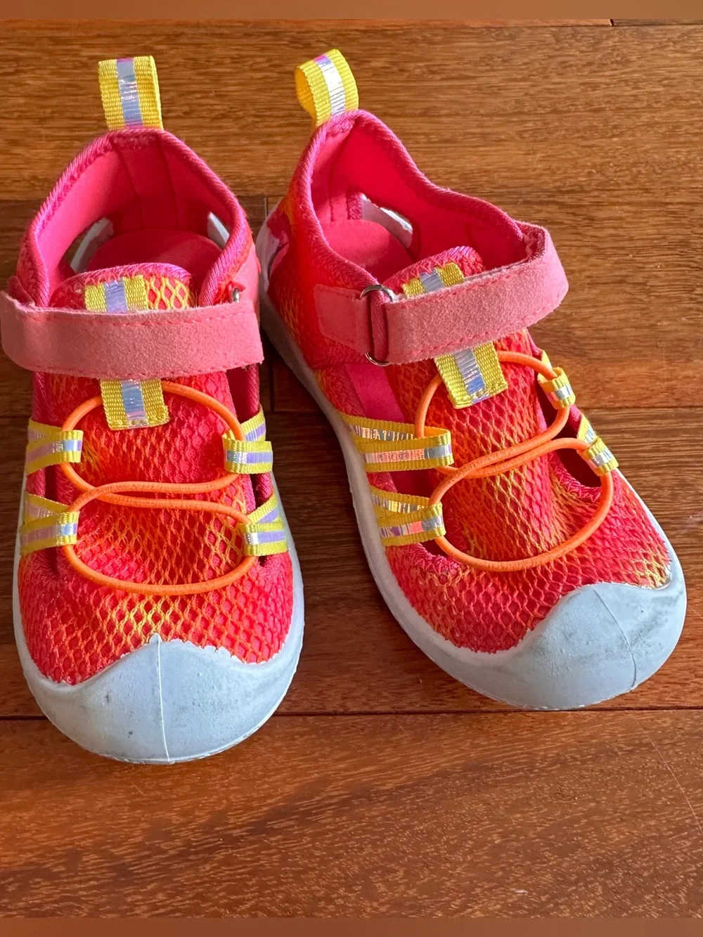 💕Robeez Hot Pink & Orange Kids Water Shoes - Sz 9T - w/Yellow Accents